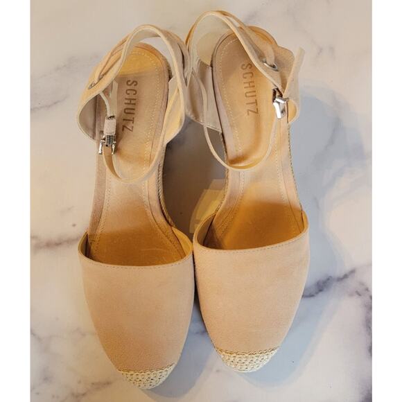 Schutz Womens Wedge Espadrille Heel Platform Sandals Ankle Strap Pink Beige 10 B - Picture 3 of 11
